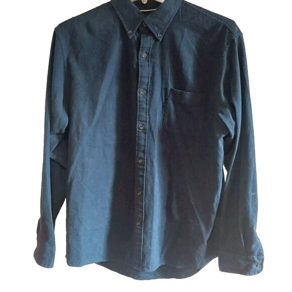 Lands End Mens Long Sleeve Button-Down Shirt Size L 100% Cotton Navy Blue - Picture 1 of 7